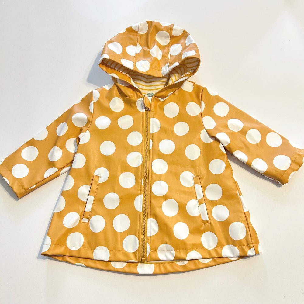 Little Me Kids‎ Girls Yellow White Polka Dot Raincoat Hooded Bow Size 12M